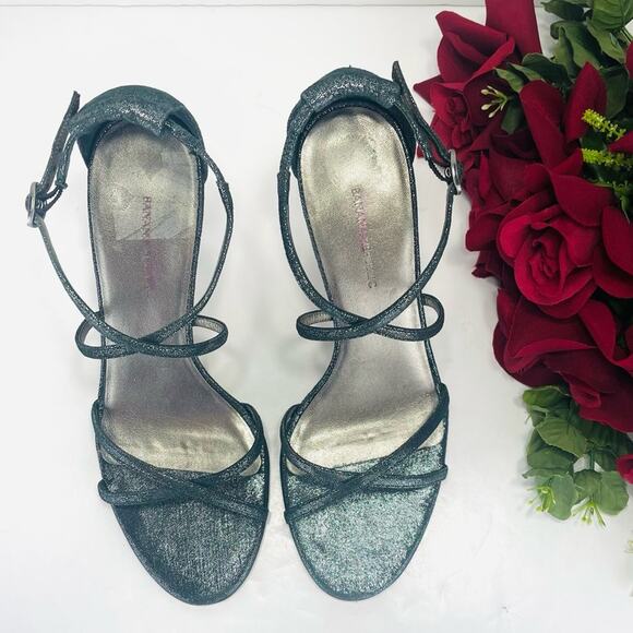 Banana Republic High Heel Sandal Sz 6 Silver 100% Leather Strappy Buckle Closure - Picture 15 of 16